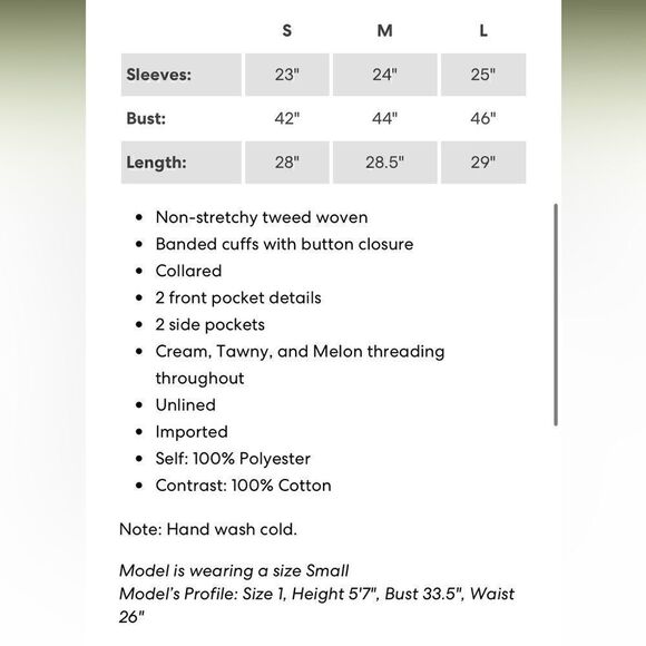 Andree Oversized Pearl Button Down Tweed Shacket Peach M - Picture 11 of 13